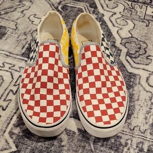 Vans  Checkerboard Slip-On Shoes - Red and Yellow